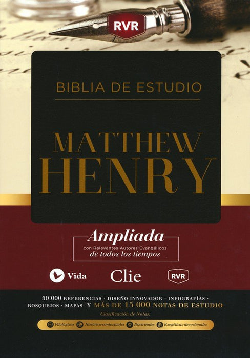 Biblia de estudio Matthew Henry, imitación piel negro con índice - RVR 1960