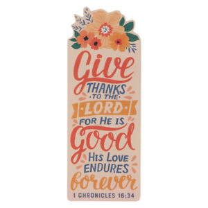 Separador Give Thanks Floral Premium Cardstock Bookmark - 1 Chronicles 16:34
