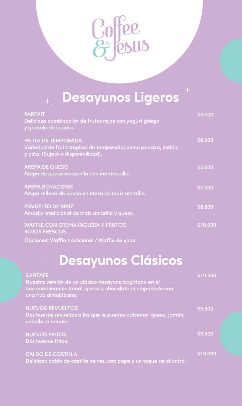 Menú - C&J Desayunos