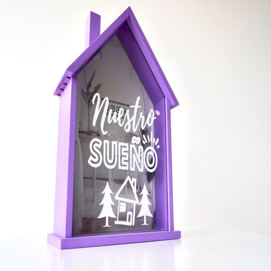 Alcancía casita doble propósito, color morada