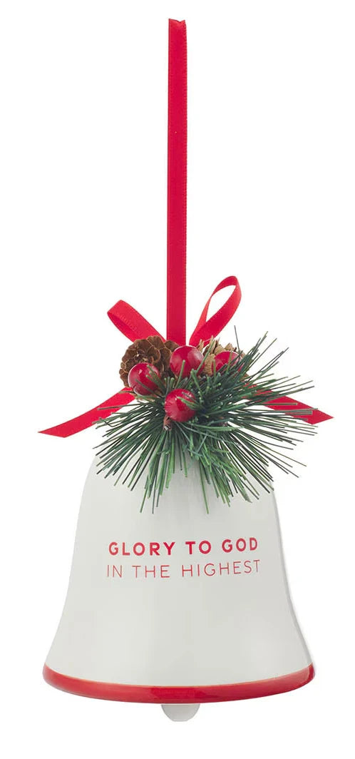 Adorno Navideño Campana de Cerámica Gloria a Dios