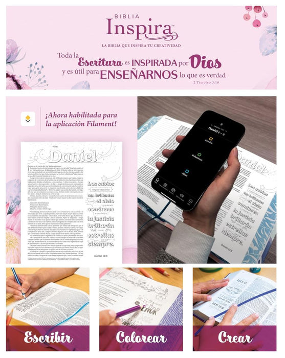 BIBLIA INSPIRA, LETRA GRANDE CON FILAMENT, COLOR ROSA PRIMAVERAL - NTV