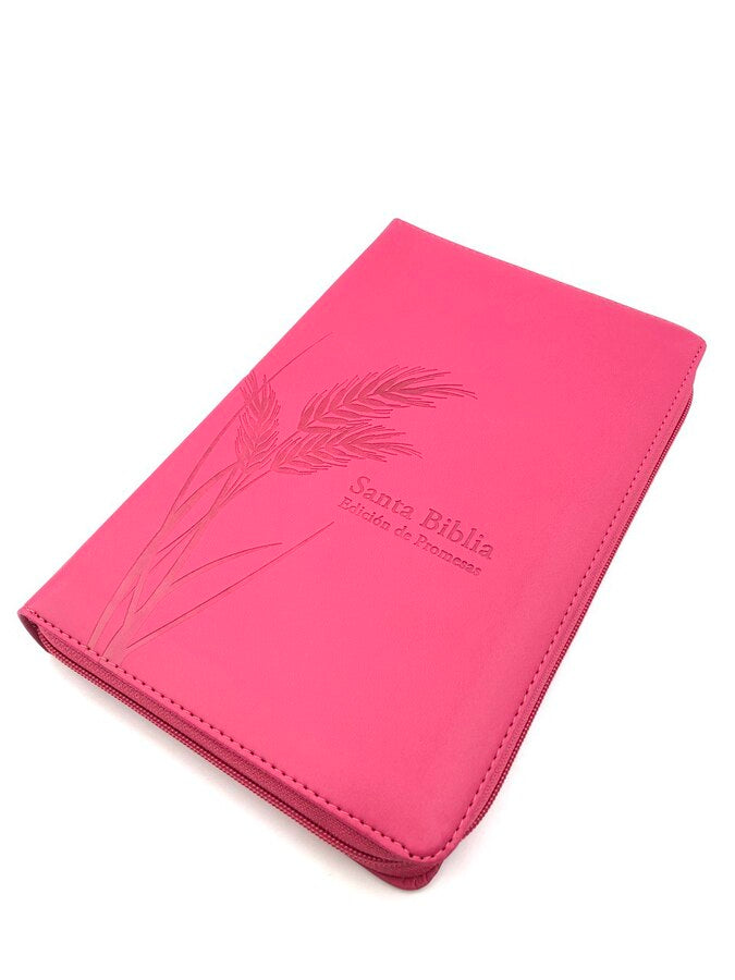 Biblia de promesas, color fucsia con cierre, tamaño manual - RVR 1960