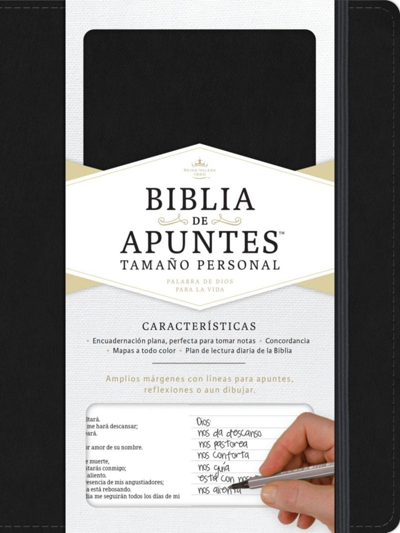 Biblia de apuntes tamaño personal, negro, tapa dura - RVR 1960