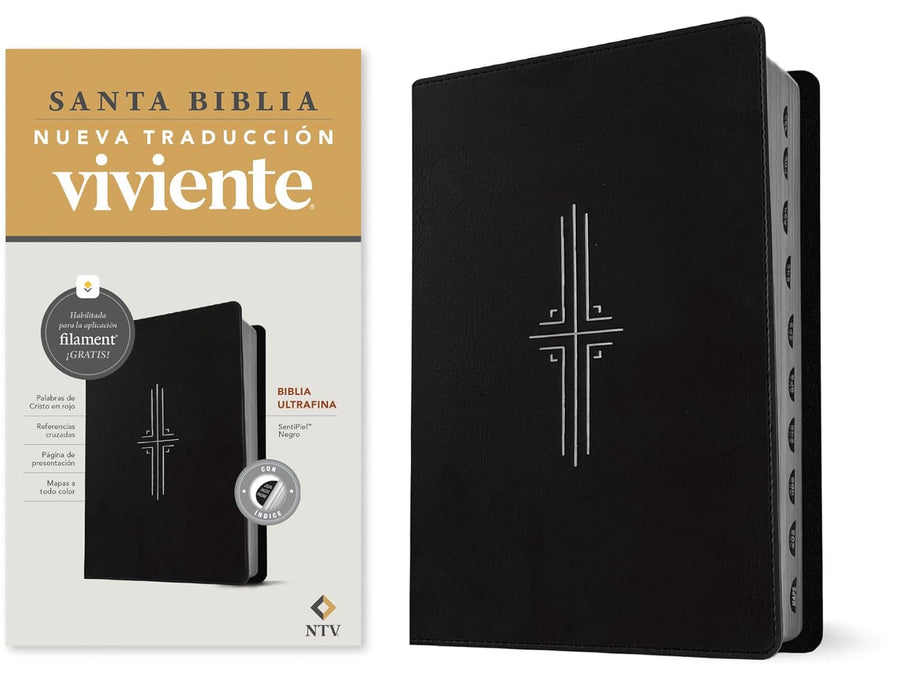 BIBLIA ULTRAFINA NTV, CON FILAMENT SENTIPIEL NEGRO CON ÍNDICE