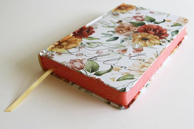 Biblia letra grande tamaño manual, flores rosadas y cantos pintados -  RVR 1960