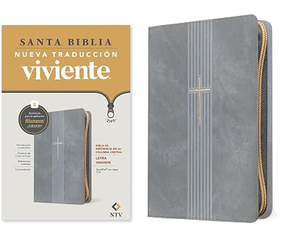 Biblia de referencia, letra grande de zíper con Filament, SentiPiel Gris, Letra Roja - NTV