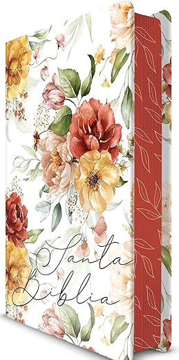 Biblia letra grande tamaño manual, flores rosadas y cantos pintados -  RVR 1960