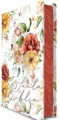Biblia letra grande tamaño manual, flores rosadas y cantos pintados -  RVR 1960