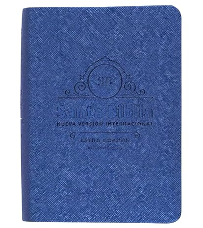 Santa Biblia bolsillo cuero ecologico azul metalizado, letra grande - NVI