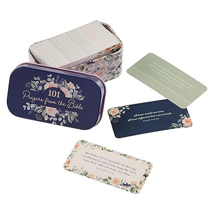 101 Prayers from the Bible navy scripture cards in a tin - CAG