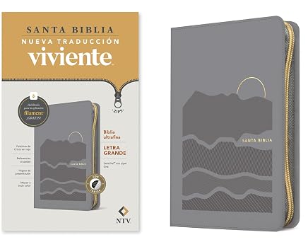 Biblia ultrafina, letra grande de zíper con Filament, SentiPiel Gris, Índice, Letra Roja - NTV