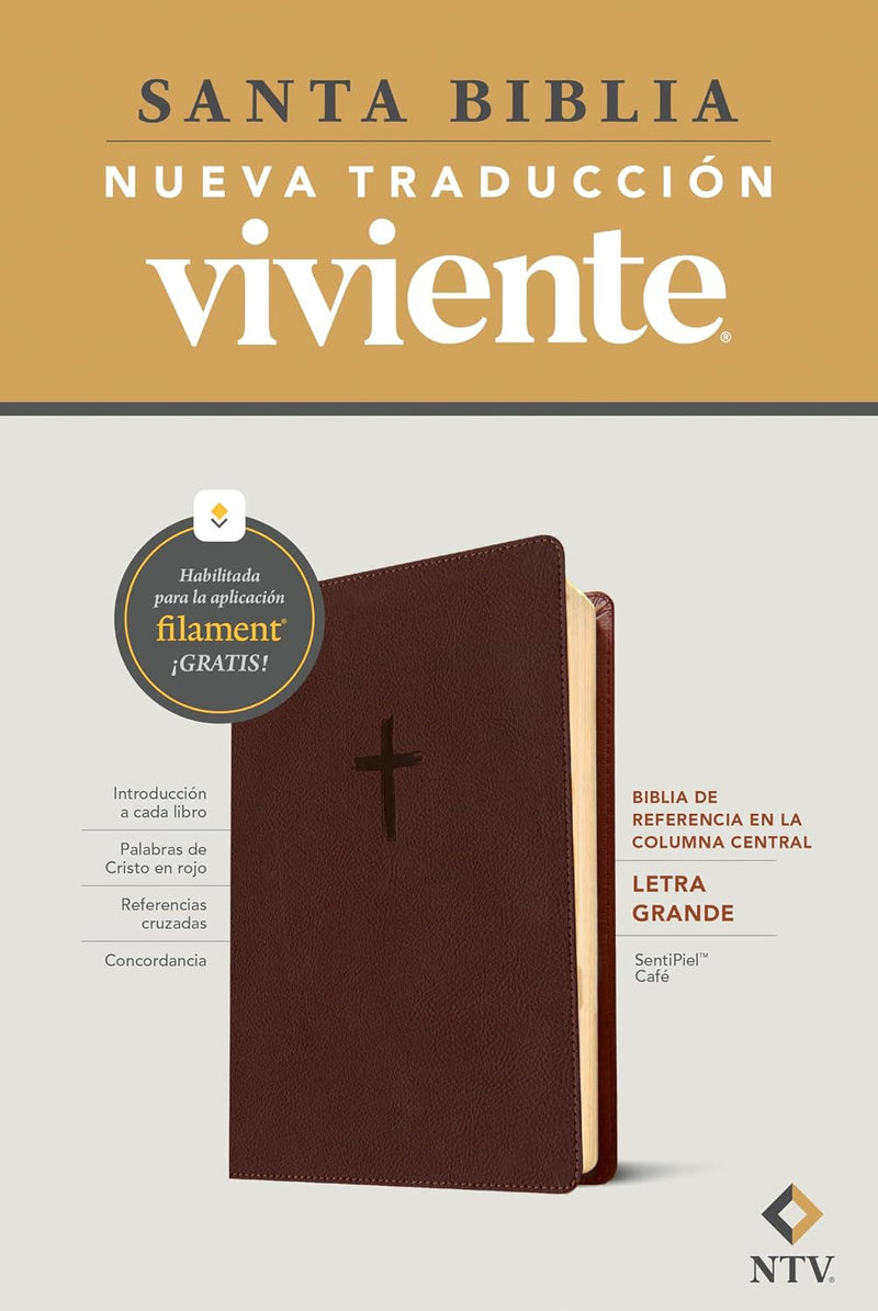 Biblia de referencia, letra grande con Filament, SentiPiel Café, Letra Roja - NTV
