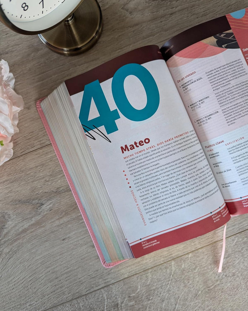 Biblia de estudio del Diario Vivir para jóvenes, sentipiel rosa - NTV