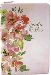 Biblia Letra Grande, Tamano Manual con Cierre e Índice Sïmil piel en color rosa y diseno Jardin - RVR 1960