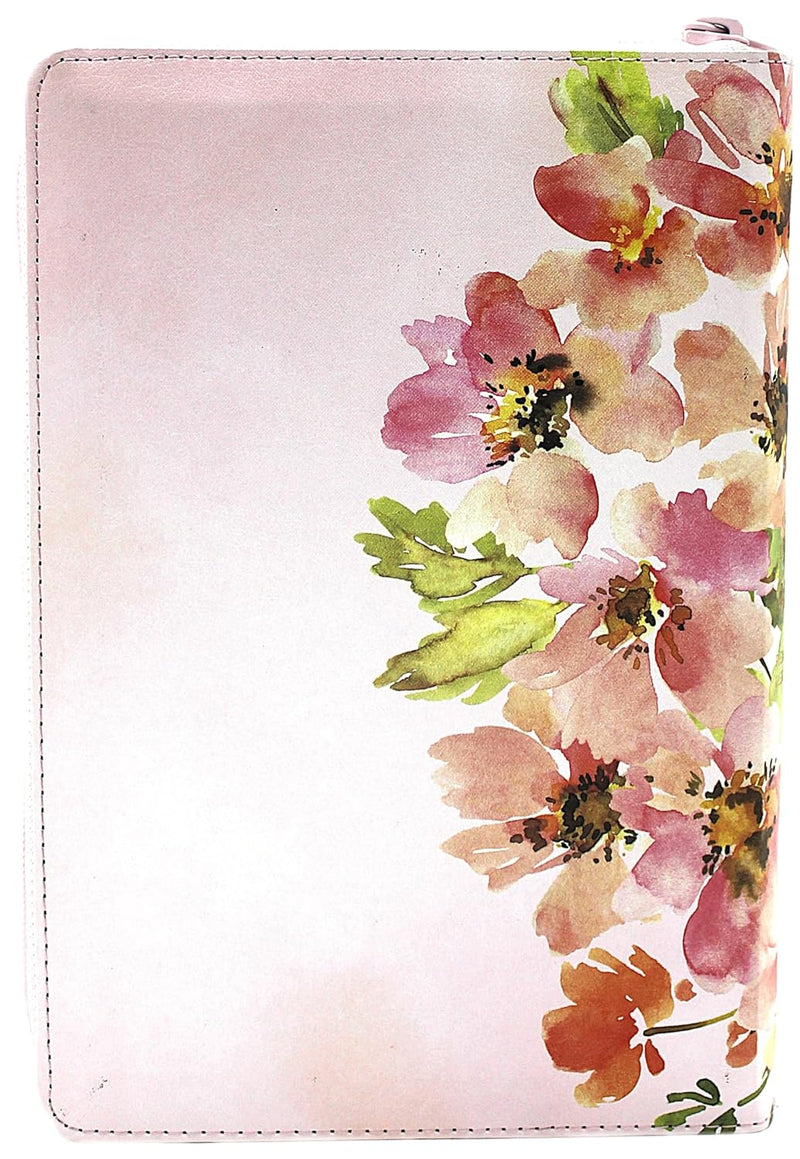 Biblia Letra Grande, Tamano Manual con Cierre e Índice Sïmil piel en color rosa y diseno Jardin - RVR 1960