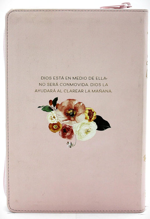 Biblia  Letra Grande Tamano Manual con Cierre Indice Semil Piel en color Durazno con flores- RVR 1960