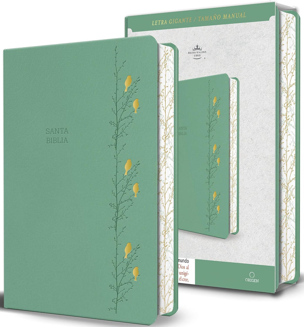 Biblia letra gigante símil piel verde con pájaros - RVR 1960