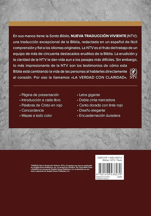 Santa Biblia, edición clásica color vino, letra gigante - NTV