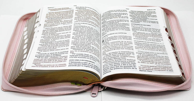 Biblia Letra Grande, Tamano Manual con Cierre e Índice Sïmil piel en color rosa y diseno Jardin - RVR 1960