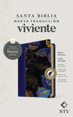 BIBLIA MANUAL NTV, LETRA GRANDE CON FILAMENT, COLOR AZUL OSCURO/ HOJAS