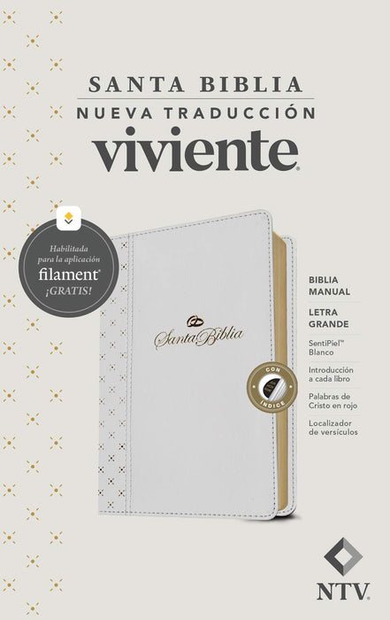 BIBLIA MANUAL NTV, LETRA GRANDE CON FILAMENT, COLOR BLANCO