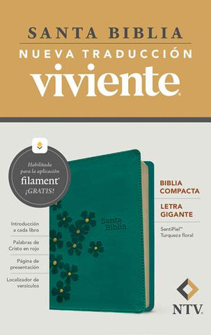 Biblia Manual Letra Gigante Verde Turquesa Floral - NTV con Filament
