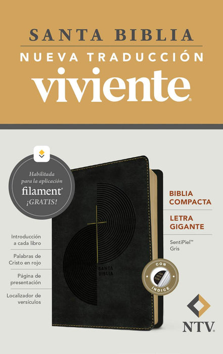 BIBLIA MANUAL NTV, CON INDICE, LETRA GIGANTE CON FILAMENT, COLOR GRIS