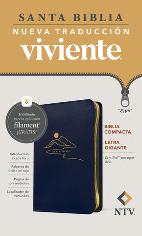 Biblia Compacta Letra Gigante Azul - NTV con Zipper y Filament