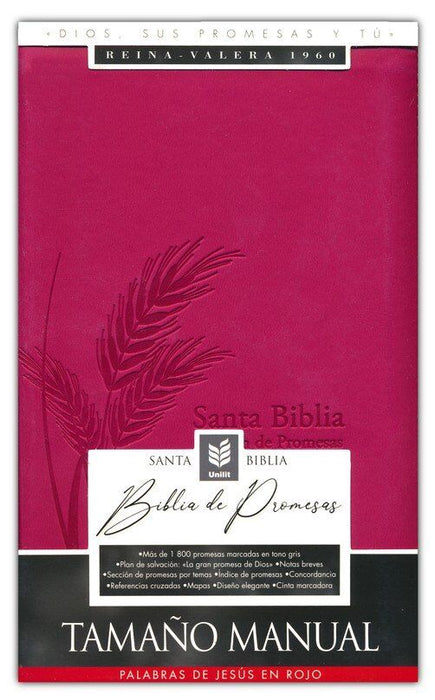 Santa Biblia de Promesas tamaño manual letra grande piel especial fucsia- RVR1960