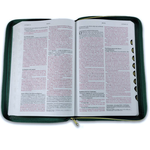 Biblia ultrafina NTV de zíper, con Filament (SentiPiel, Verde esmeralda, Índice, Letra Roja)