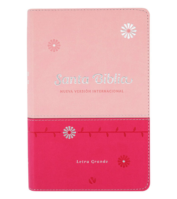 Santa Biblia cuero ecologico duo tono rosa, letra grande - NVI