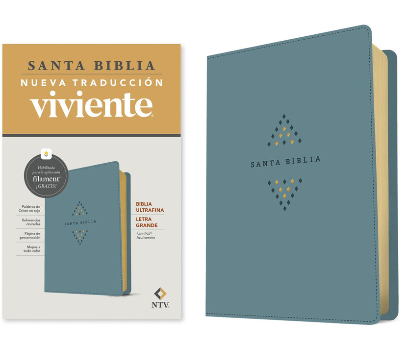 BIBLIA ULTRAFINA NTV, LETRA GRANDE CON FILAMENT SENTIPIEL, AZUL SERENO