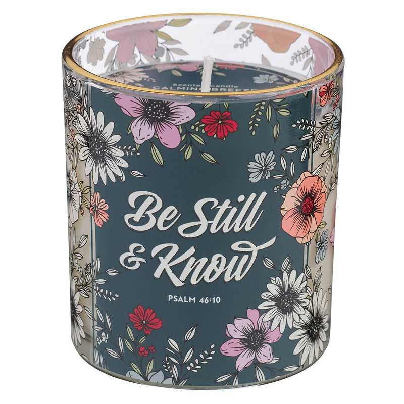 Vela Aromática “Be Still” Botanical Teal – Calming Breeze (Salmo 46:10)