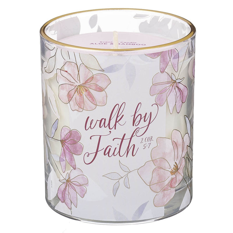 Vela Aromática “Walk by Faith” Aloe y Bamboo 8 oz – 2 Corintios 5:7