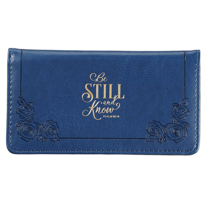 Billetera Be Still and Know, Navy Faux Leather - Psalm 46:10