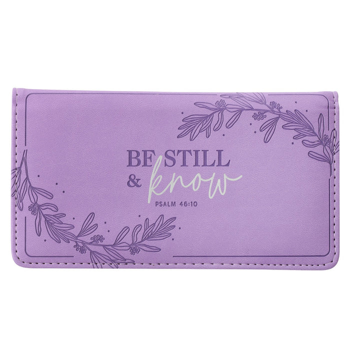 Billetera Be Still and Know, Purple Faux Leather - Psalm 46:10