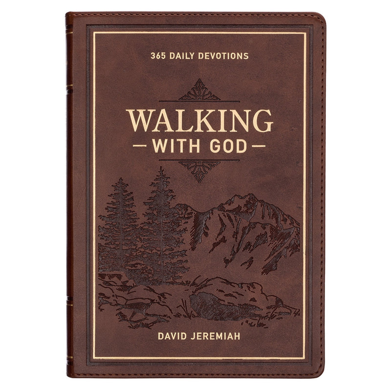 Devotional Walking with God 365 Daily Devotions, Large Print Brown Faux Leather