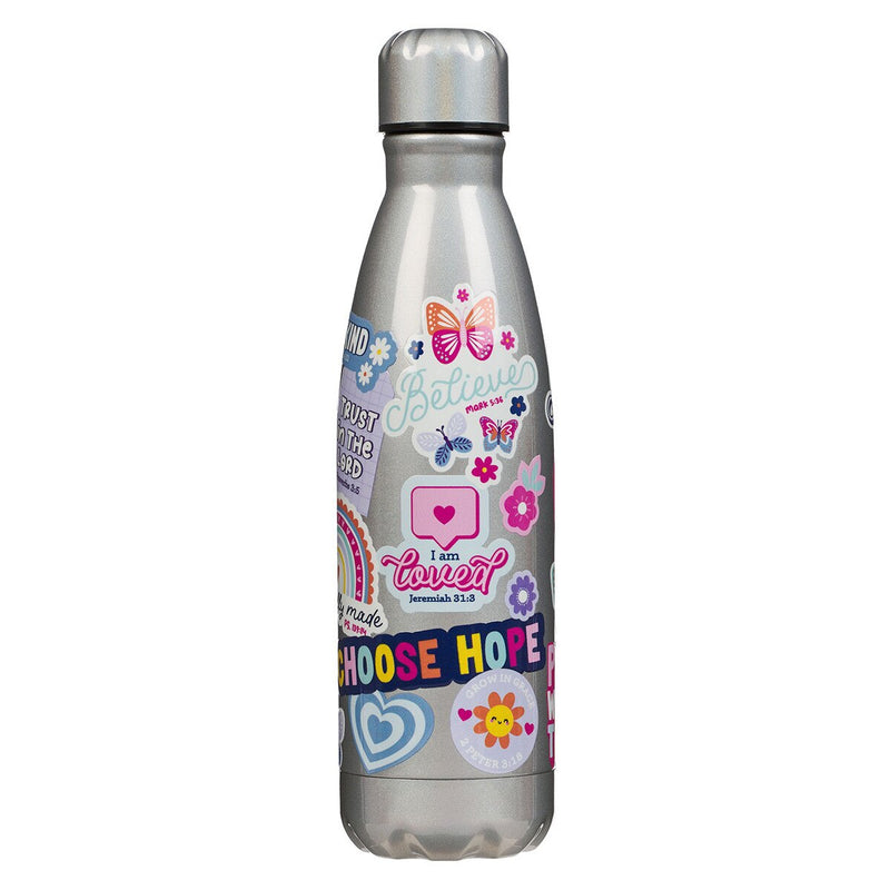 BOTELLA DE AGUA EN ACERO INOXIDABLE, COLOR PLATEADA "SHINE FOR JESUS"