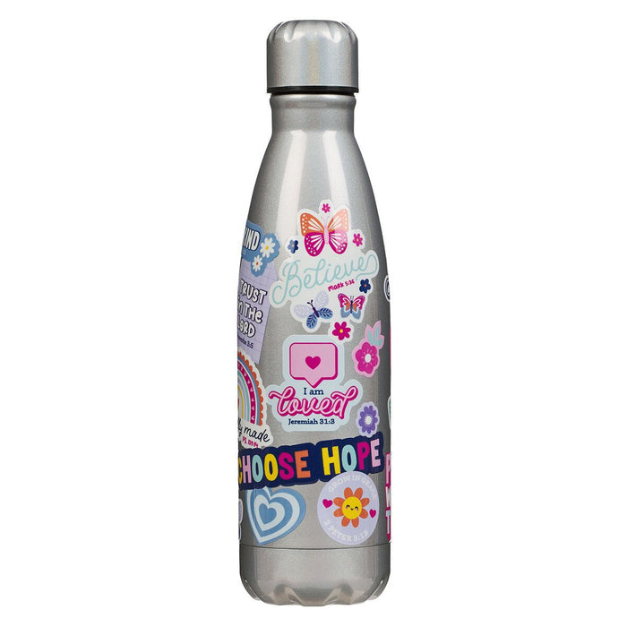 BOTELLA DE AGUA EN ACERO INOXIDABLE, COLOR PLATEADA "SHINE FOR JESUS"