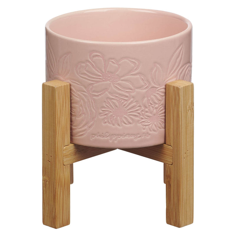 MACETA CON SOPORTE EN BAMBOO ROSADA "SOPHIA"