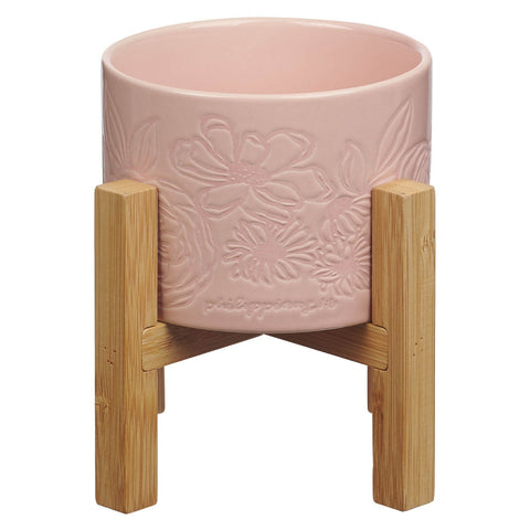 MACETA CON SOPORTE EN BAMBOO ROSADA 
