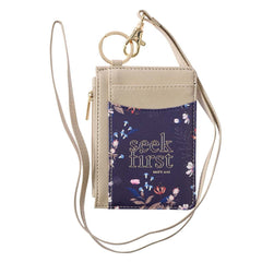 Porta Carné y Tarjetas “Seek First” Taupe y Azul Marino – Mateo 6:33