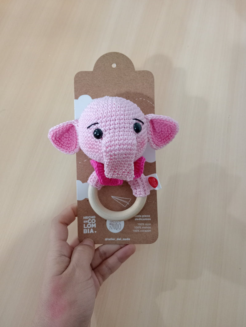 Sonajero de aro madera diseño elefante