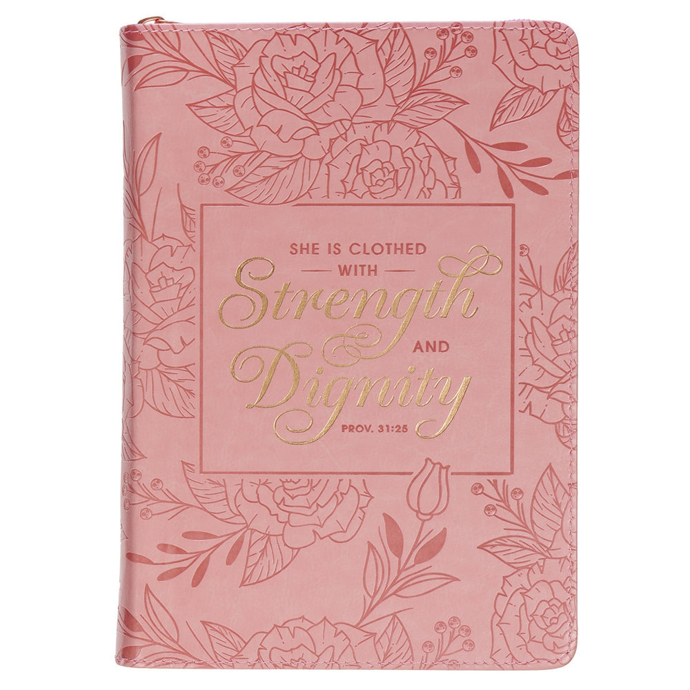 DIARIO CLÁSICO COLOR ROSA CON CIERRE " STRENGTH AND DIGNITY"