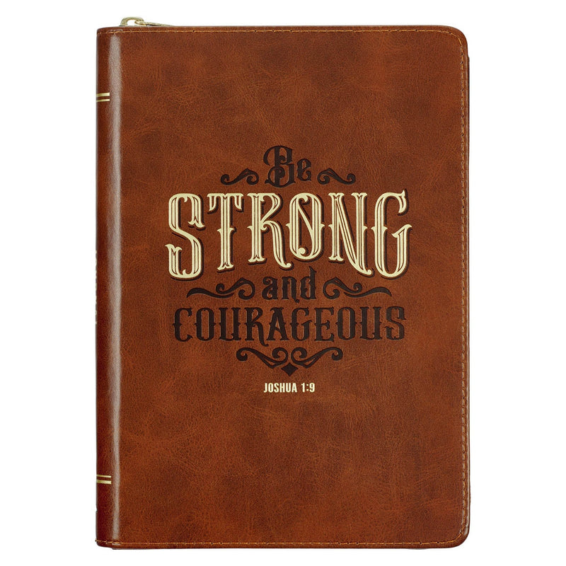 DIARIO DE PIEL SINTÉTICA COLOR MIEL CON CIRRE "STRONG AND COURAGEOUS"