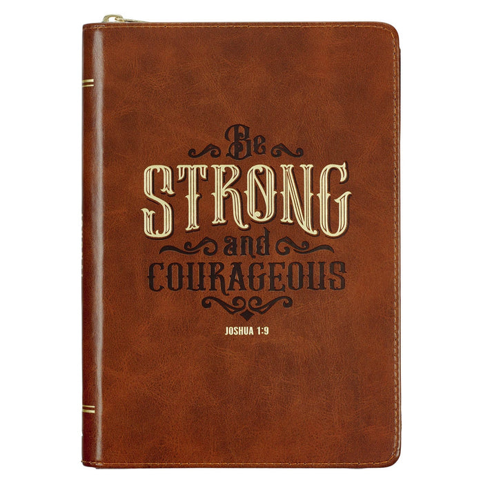 DIARIO DE PIEL SINTÉTICA COLOR MIEL CON CIRRE "STRONG AND COURAGEOUS"