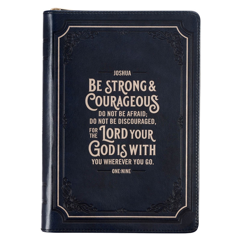 DIARIO CLÁSICO COLOR AZUL CON CIERRE " BE STRONG AND COURAGEOUS"