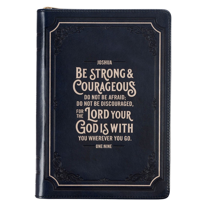 DIARIO CLÁSICO COLOR AZUL CON CIERRE " BE STRONG AND COURAGEOUS"