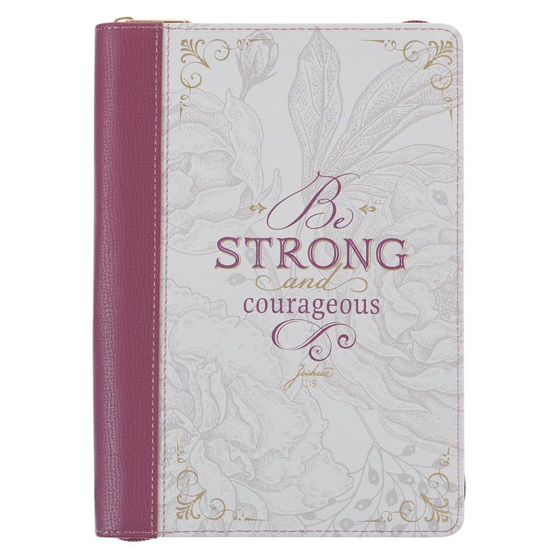 DIARIO DE PIEL SINTÉTICA, COLOR ROSA CON CIERRE "STRONG AND COURAGEOUS"